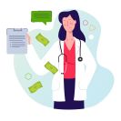 Illustration doctor with cash and clipboard