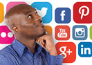 Smiling man with social media icons