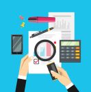 audit concept. calculator, magnifying glass, finan