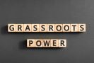 grassroots advocacy spelled with wood block letter