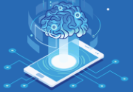 online learning concept, blue illustration of brai